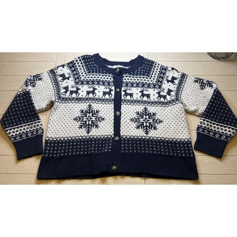 Old Navy Women's Fair Isle‎ Navy White Cardigan Boxy Soft Cozy Cottagecore XXL